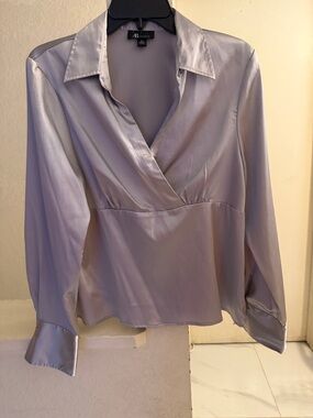 AB Studio Lavender Satin Wrap-Style Blouse